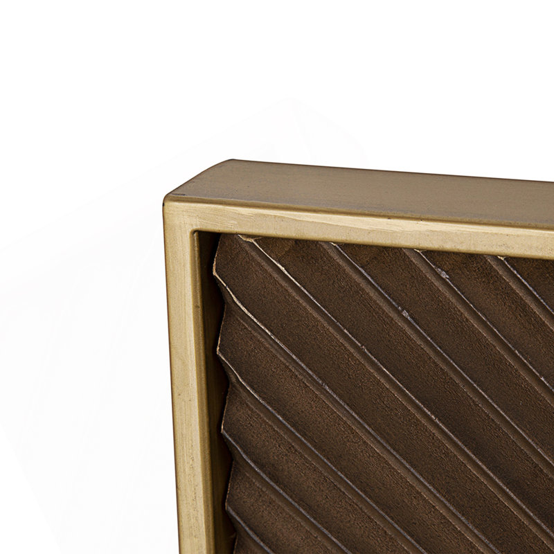 Square Carved Mirror With Pleated Design, Neutral Colorway Wall Decor, Gold/Brown