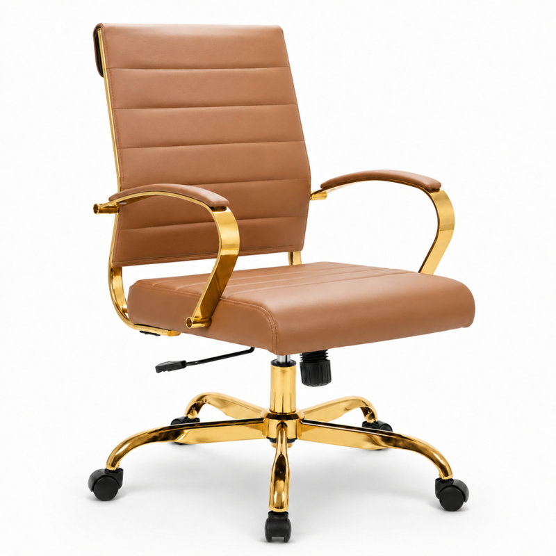Fauteuil de bureau pivotant en cuir Naudain, Brun, Simple