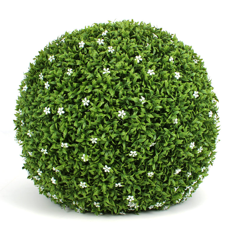 19" Green and White Artificial Flower Topiary Ball