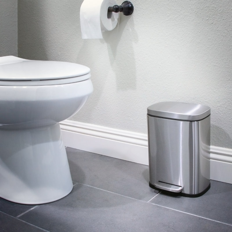 Qualiazero 13.2 Gallon & Two 1.3 Gallon Stainless Steel Rectangular Step On Trash Can Set, Silver