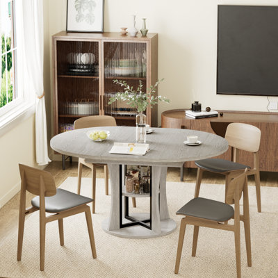 44 Inch Extendable Dining Table for 4-8 People, Expandable Tabletop with Scratch-Resistant MDF, Modern Kitchen Table with Noiseless Sliding & Storage,