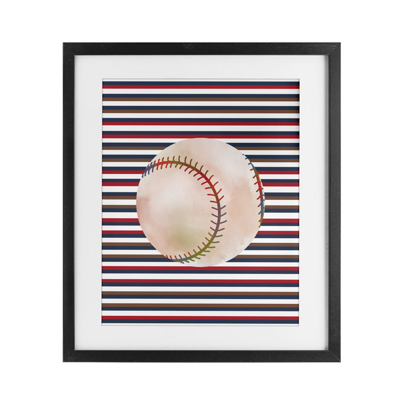 Stripes and Sports Baseball, reproduction encadrée sous verre, conception de Marcus Prime, Cadre noir minuit
