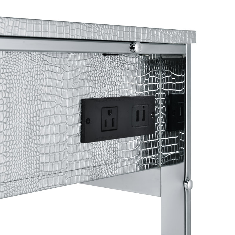 Meuble-lavabo rectangulaire à 3 tiroirs avec miroir et port USB Murland, Argent