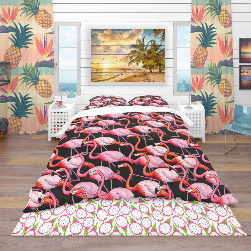 Ensemble de housse de couette tropical, Housse simple + 1 taie décorative