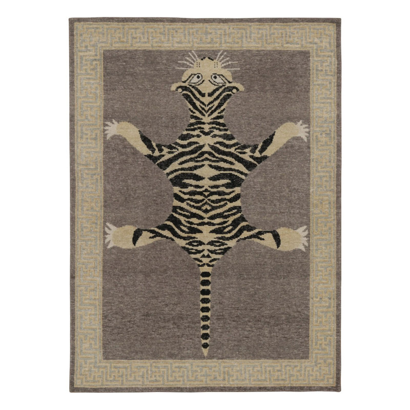 Rug & Kilim’S Distressed Tiger Rug In Taupe-Brown With Beige And Black Pictorial