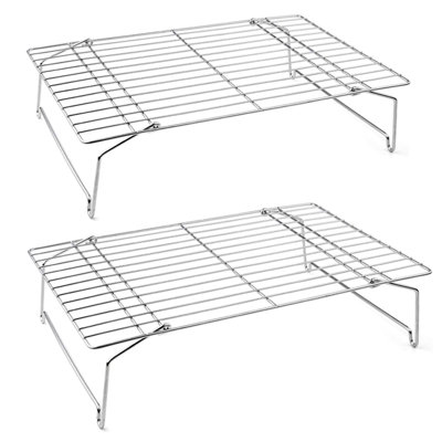 Cooling Rack Set Of 2, 2-Tier Stackable Stainless Steel Wire Racks For Baking Cooking Cooling Roasting, Collapsible & Heavy Duty, Oven Safe & Easy Clean, 15" X 10", Silver