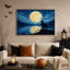 Silhouette, chat regardant la pleine lune sur un lac, art mural d'Halloween-1029086191