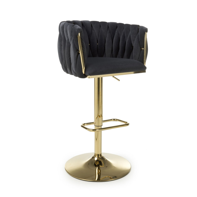 Azelia Swivel Upholstered Adjustable Height Counter Stool with Metal Frame, Black