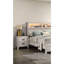 Table de chevet blanche délavée pour la chambre à coucher, 2 tiroirs, style contemporain, matériau, poignées de barre noires, glissière centrale en métal, assemblage simple, chevet l 21,5 po x P 16,5 po
