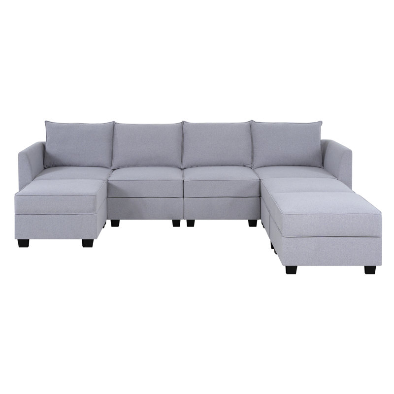 Canapé modulaire Ziniyah, 100 % lin gris