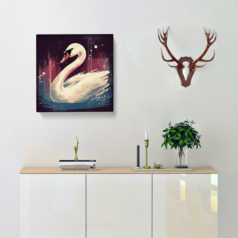 Swan Retro Art No.4 - Wrapped Canvas, 35cm H x 35cm W x 3cm D