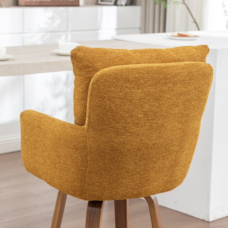 Ensemble de tabourets de bar 4 pièces avec pieds en bois courbé et coussins moelleux, Jaune