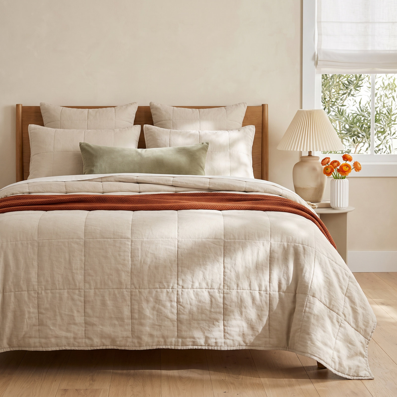 Kamau Linen Quilt Set, Full/Queen, Cream