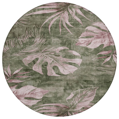 Machine Washable Indoor/Outdoor Xhevrie Olive Rug