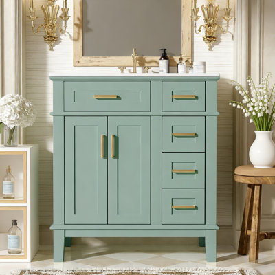 Meuble-lavabo moderne de 30 po avec lavabo en céramique, armoire de rangement à fermeture en douceur, tiroirs profonds et standards pour les petites salles de bain