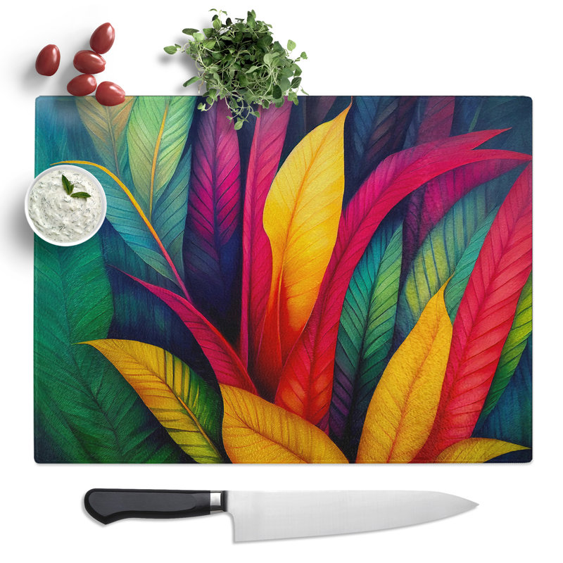 Bright Tropical Leaves  Glass Chopping Board