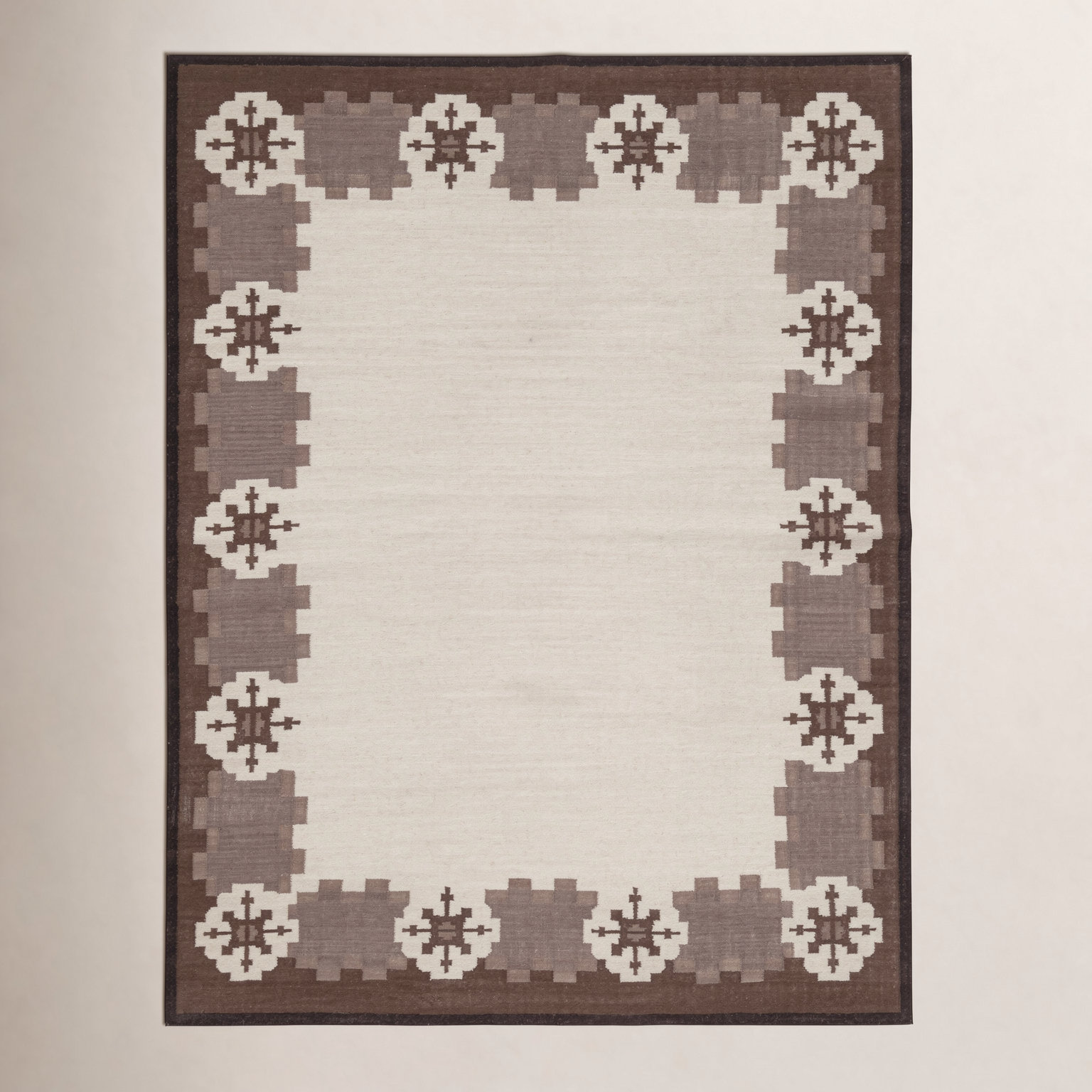 Heidi Nordic Flatweave Geometric Wool Rug, Brown, 7'9x9'9