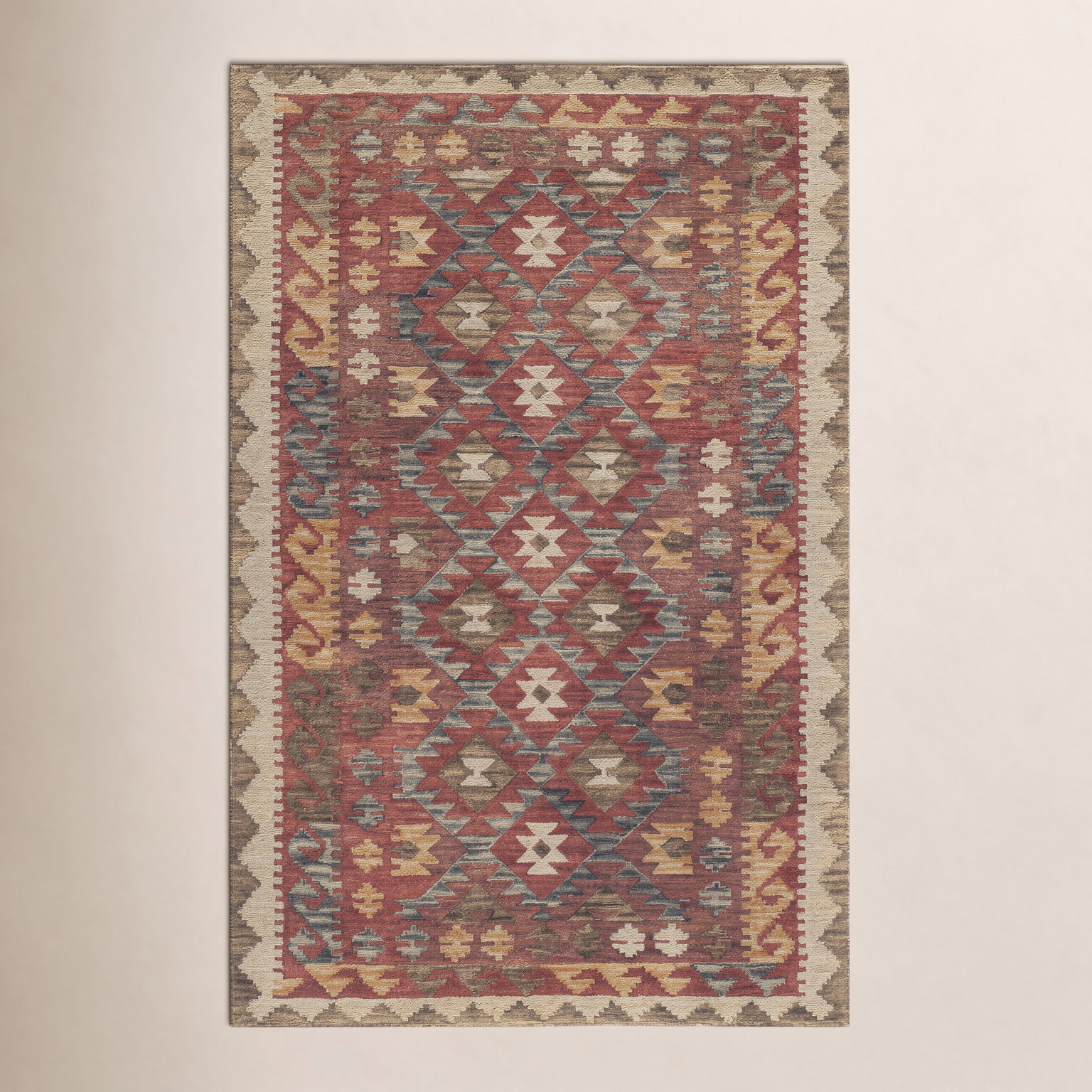 Fiona Red Hand-Tufted Wool Southwestern Rug, Rectangle 3'6" x 5'6"