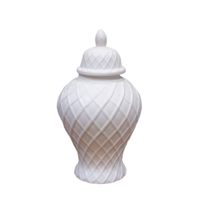 Ceramic Round Ginger/temple Jar Matte Finish White