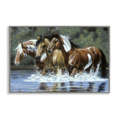 «Heading Up Stream Horses», art de la giclée encadrée par Victoria Schultz