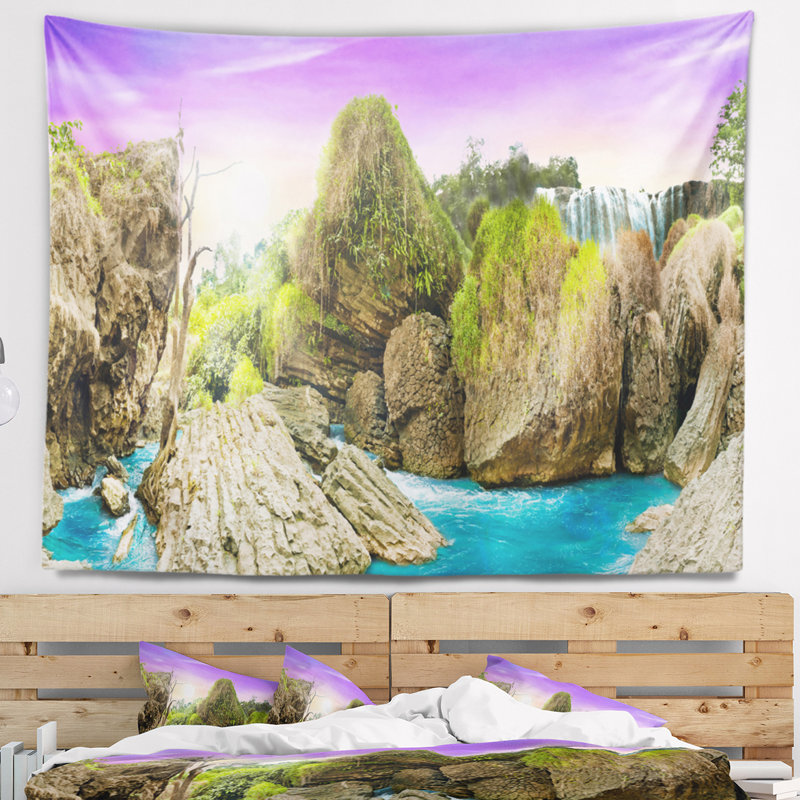 Paysage forêt sauvage et cascade vietnam tapisserie, H 50 po x l 60 po