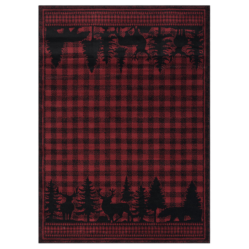 Aaniylah Machine Woven Polypropylene Area Rug in Red/Black, Rectangle 1'10" x 3' 