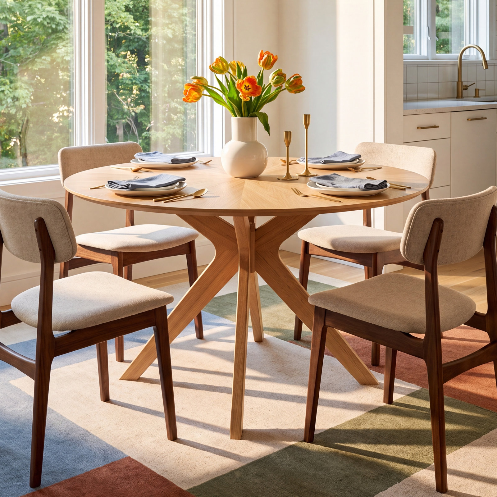 Fenway 47" Dining Table, Natural Top/Natural Base