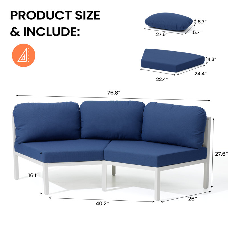  6 - Person Aluminum Outdoor Patio Sectional Sofa Set , 6 Person, Navy Blue