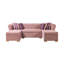 Canapé modulaire et méridienne en velours rose trois pièces avec coussins décoratifs en U