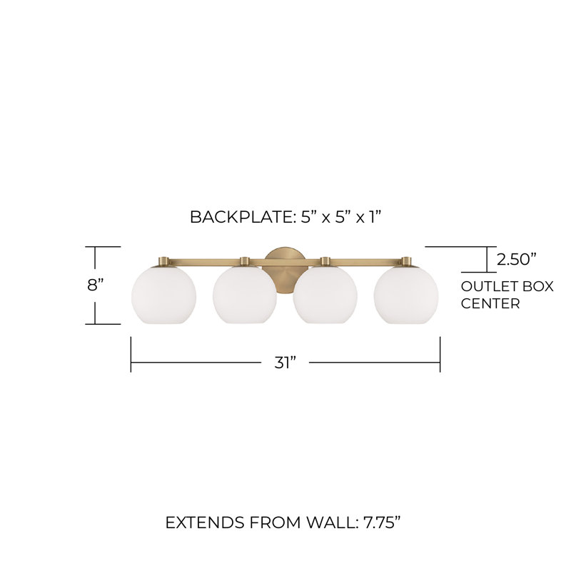Ansley 4 Light Frosted Dimmable Vanity Light, Aged Brass