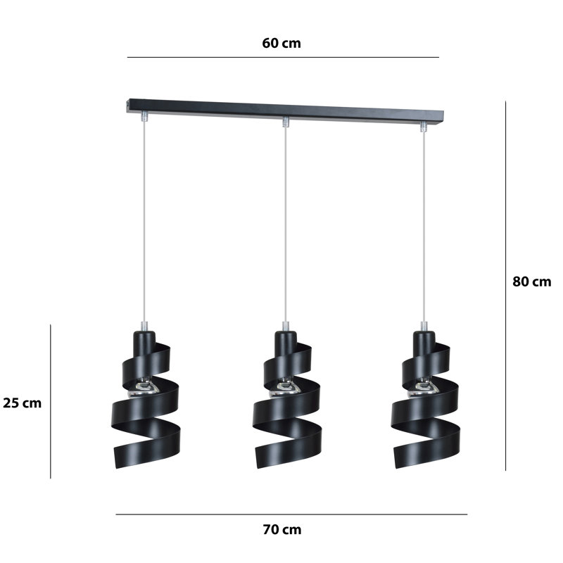 Norwich 3 - Light Kitchen Island Pendant, Black
