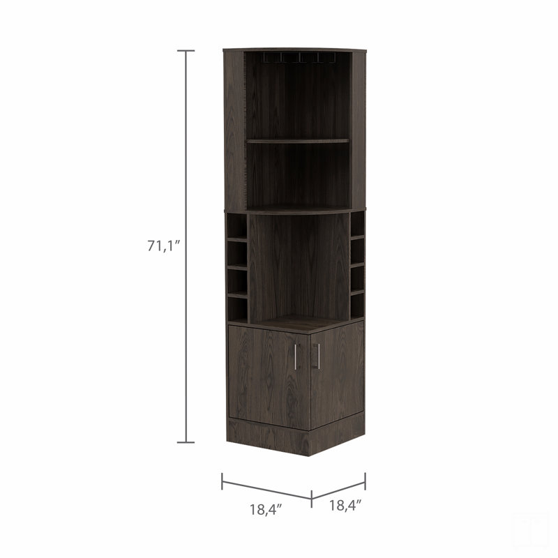 8-Bottle 2-Shelf Bar Cabinet, Dark Brown