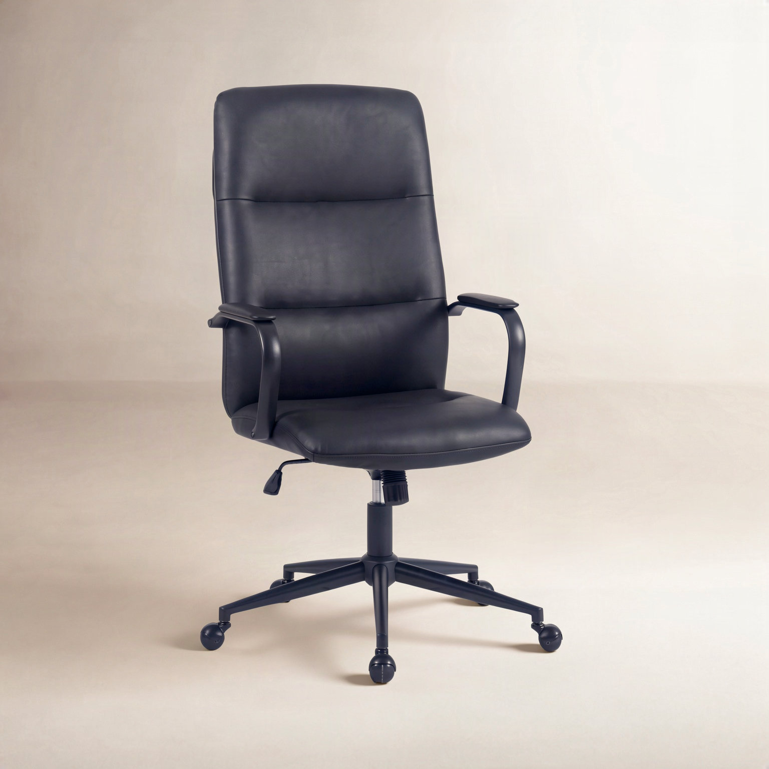 Mid-century Faux Leather High Back Office Chair – Softly Padded, Height Adjustable, with Armrests – Versatile Desk Chair for Home Office, Study, or Vanity Makeup Room