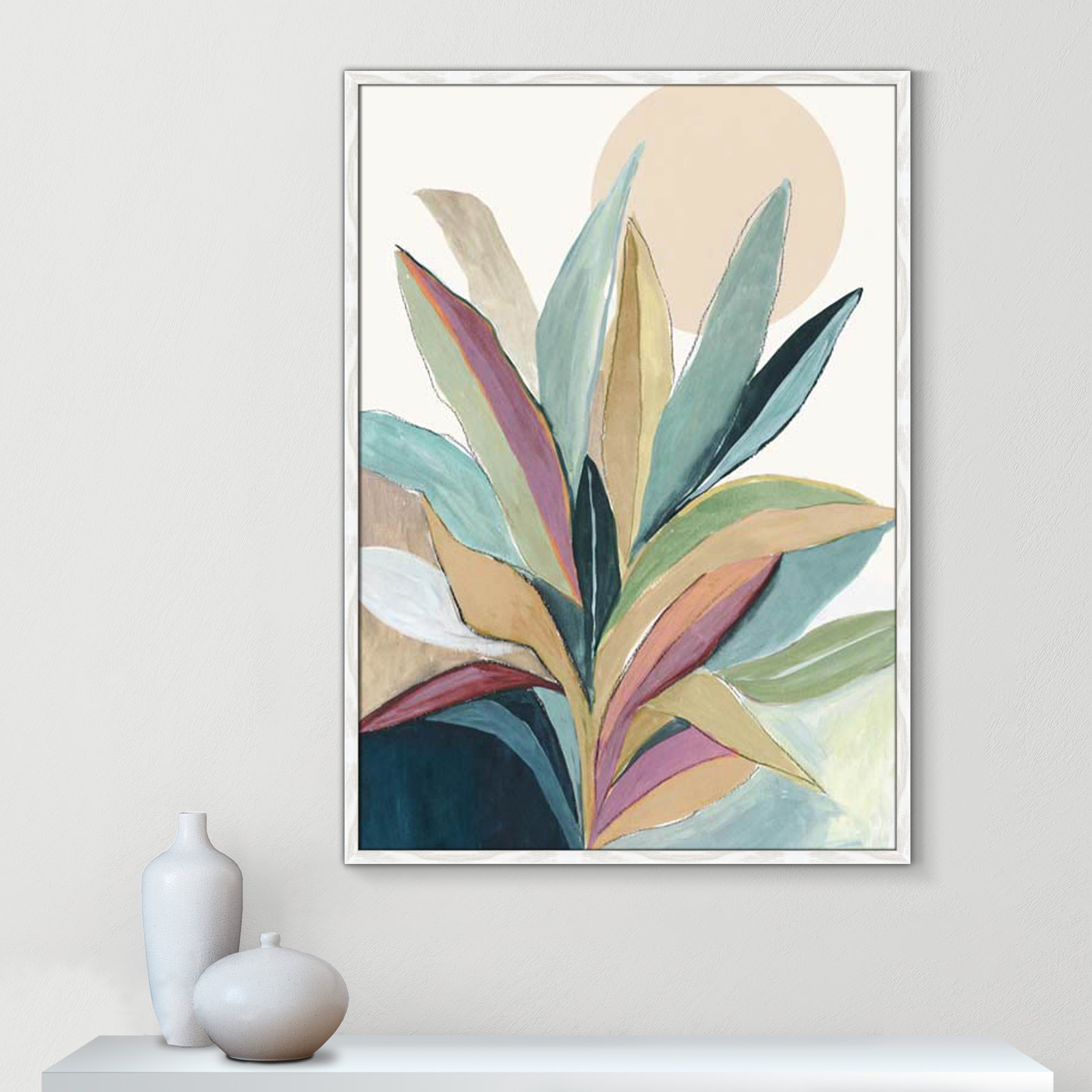 Sunny Bright Leaves I by Asia Jensen, 41.5" H x 29.5" W x 0.75" D, White Slim Unmatted Picture Framed
