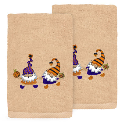 The Holiday Aisle® HALLOWEEN GNOMES - Embroidered Luxury 100% Turkish Cotton Hand Towels (Set Of 2)