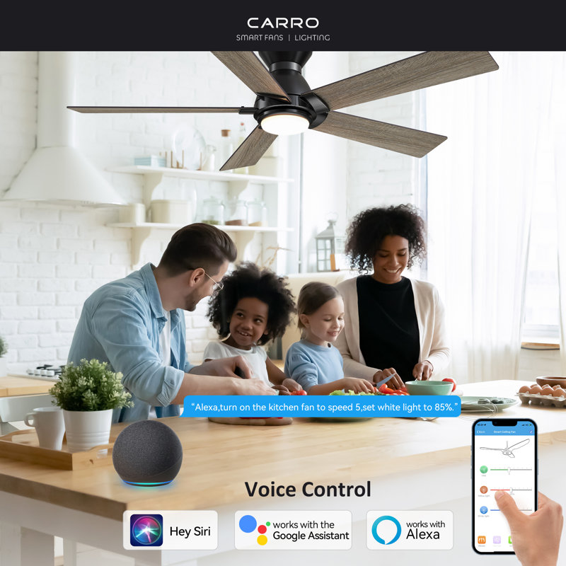 Smart Ceiling Fan With Remote, Light Kit, Works With Google Assistant And Amazon Alexa,Siri Shortcut., 52", Wooden