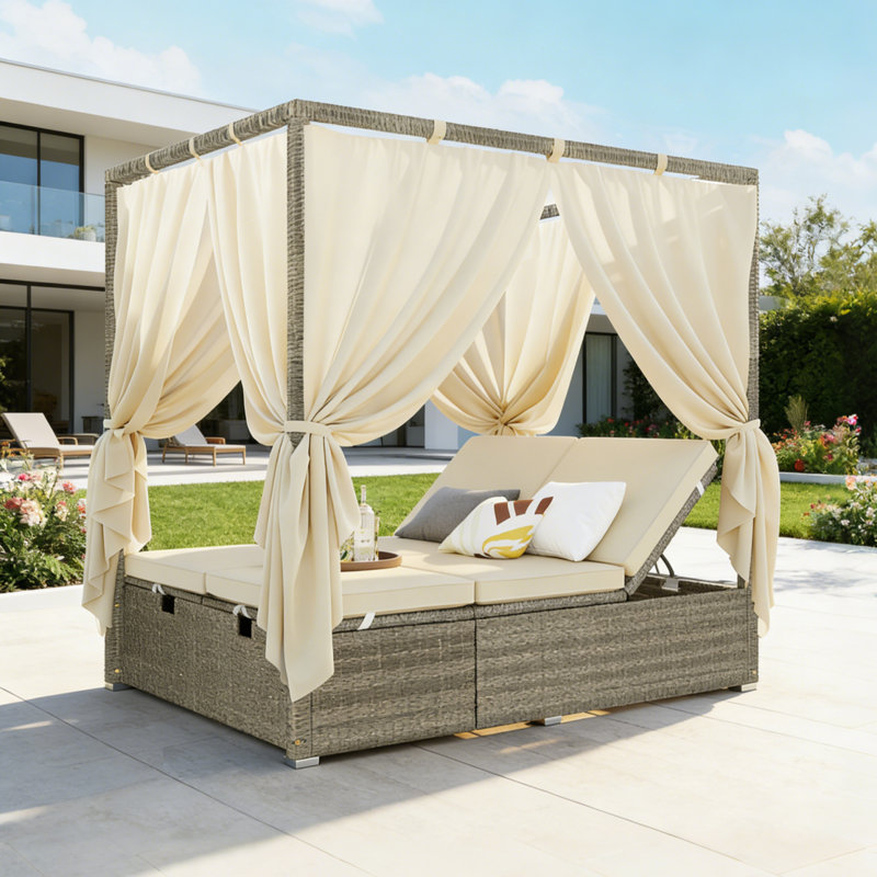 Easy Assembly Outdoor Sunbed With 3 Color Options & Comfortable Foam Cushions, Beige