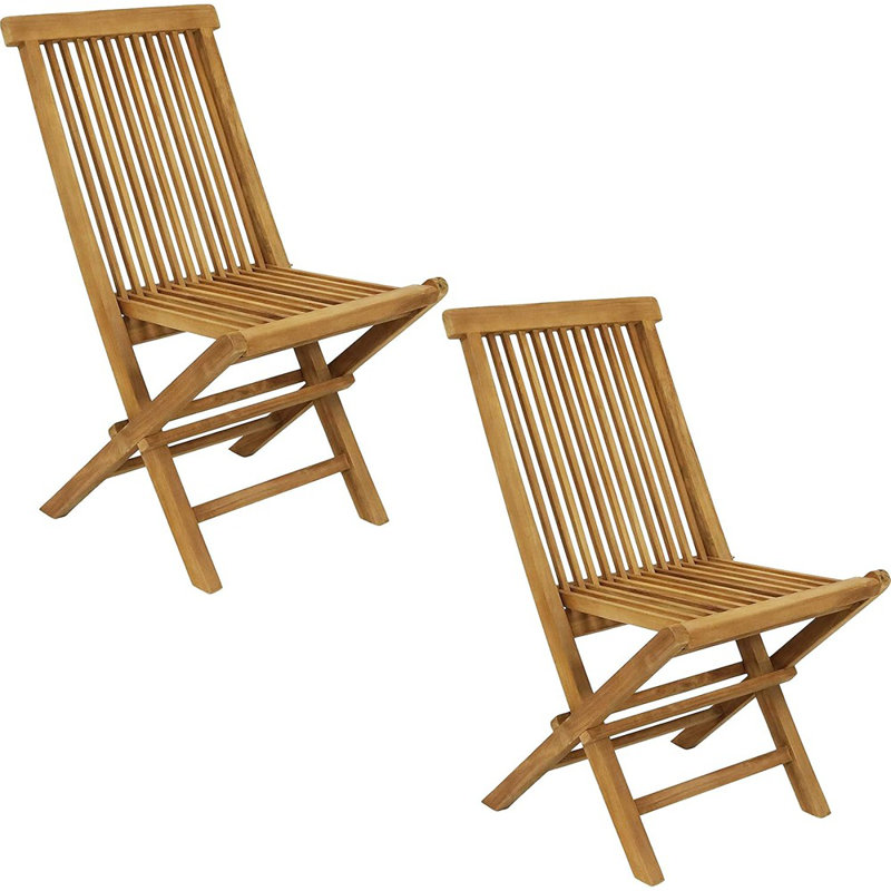 Chaises pliantes en bois de teck massif - Chaises de patio d'extérieur en bois - Pliables - Finition teinte de bois clair - Ensemble de 2