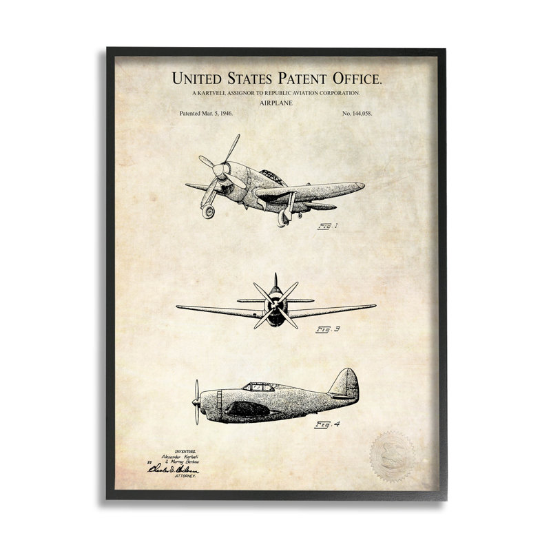 Stupell Industries " Historic Aircraft Patent Vintage " by Karl Hronek