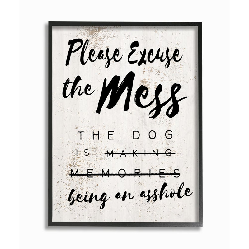 «Excuse Mess Funny Word Dog Pet Textured Design», impression sur toile, H 20 po x l 16 po x P 1,5 po