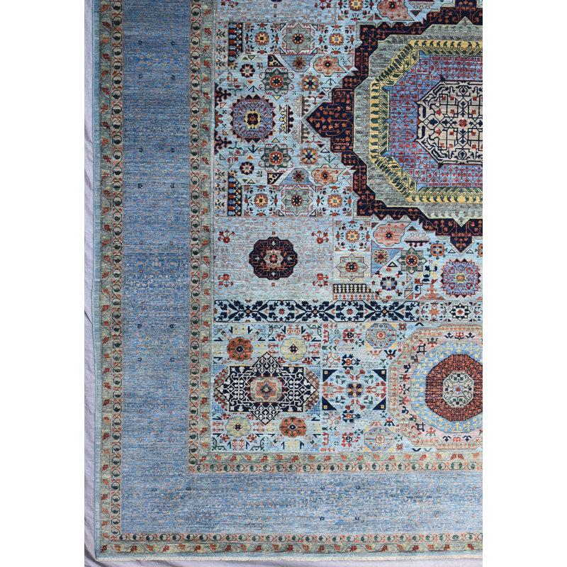 Tapis rectangulaire unique de style afghan New Turkmen 12 pi 1 po x 15 pi 3 po