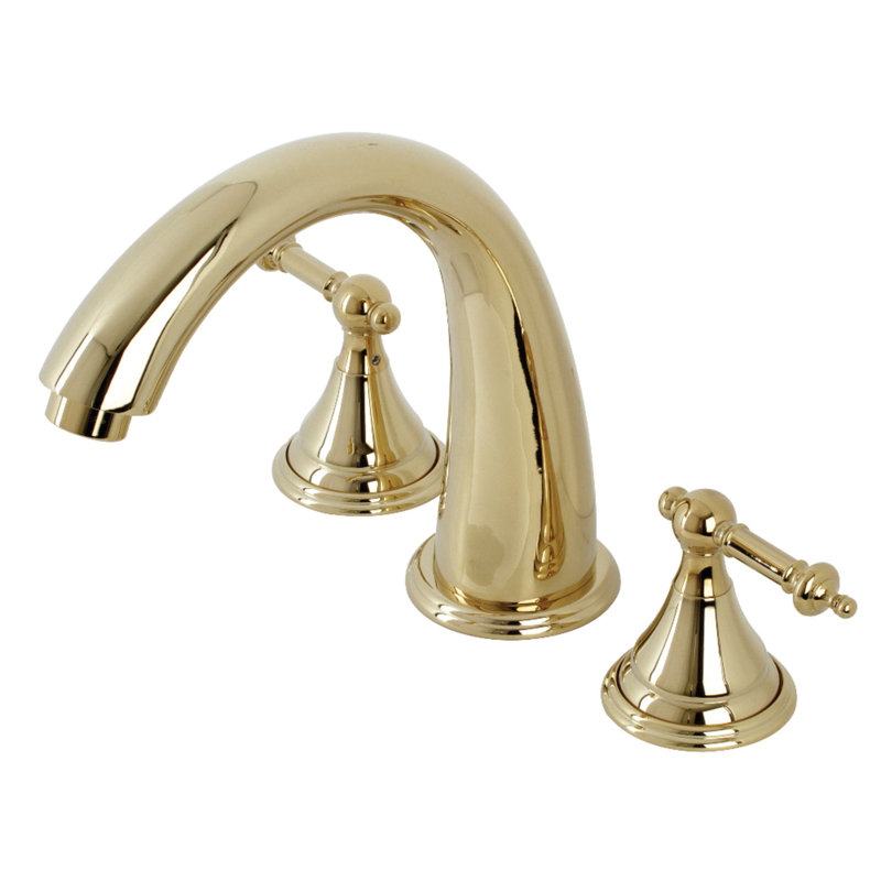 Kingston Brass Royale Two-Handle 3-Hole Deck Mount Roman Tub Faucet, Polished Brass