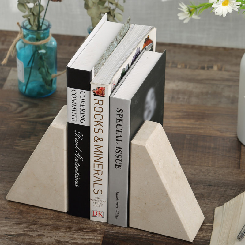 Serre-livres en marbre (ensemble de 2), H 2,54 po x l 5,93 po x P 3,98 po, Beige / Blanc