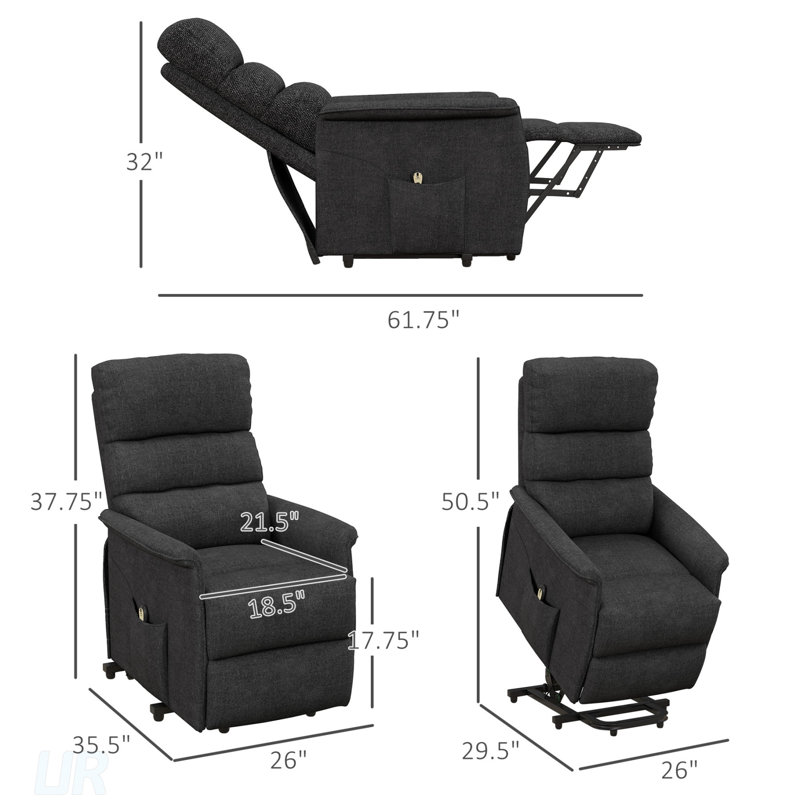 Electric Lift Recliner Chair With Remote Control For Elderly, Comfortable And Robust Power Reclining Sofa, Black Fabric