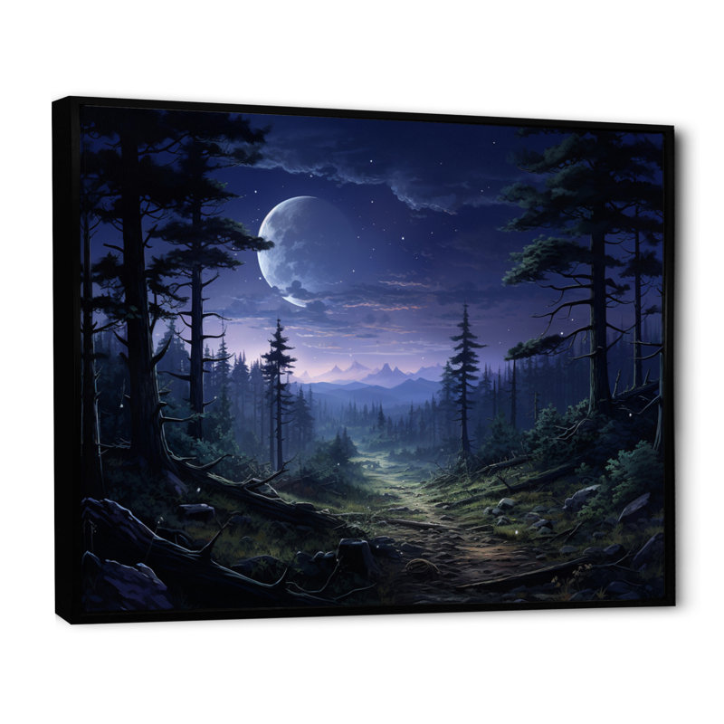 Pine Tree Moonlit Serenade II - Tree Pine Wall Decor, H 12 po x l 20 po x P 1 po, Cadre flottant noir