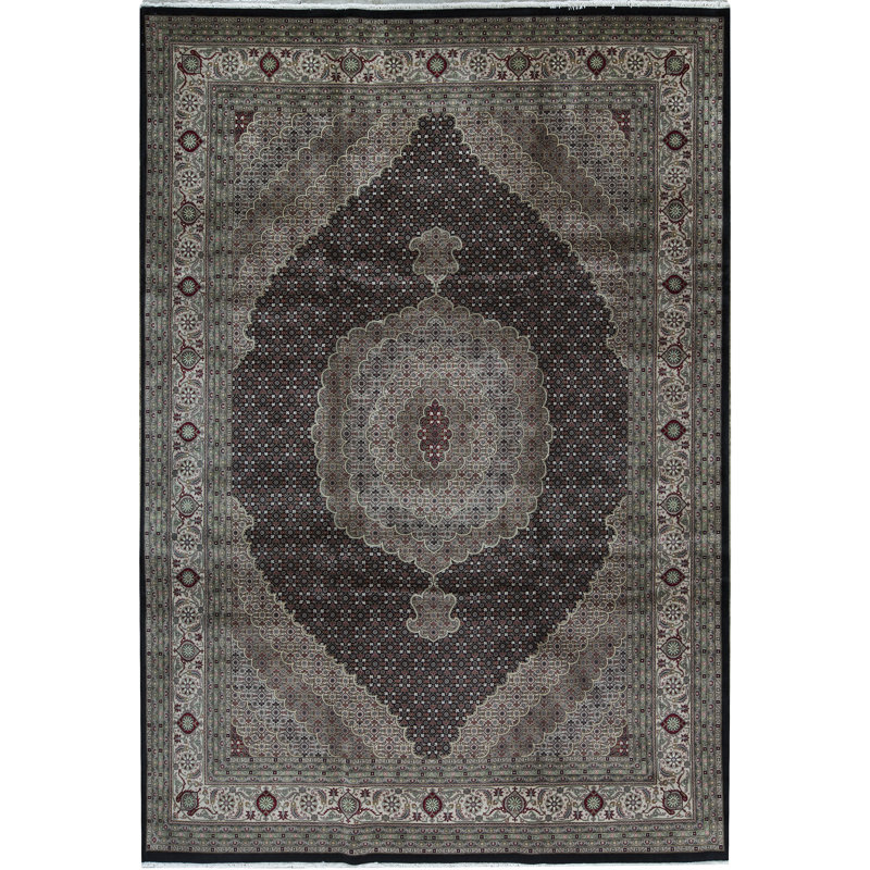 Hand-Knotted High-Quality Black and Cream Area Rug