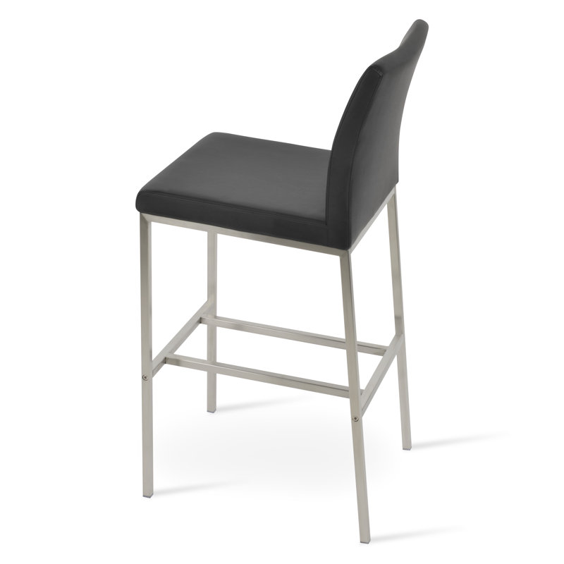Aria Metal Stool, Stainless Steel, Bar Stool (29" Seat Height), Black Leather