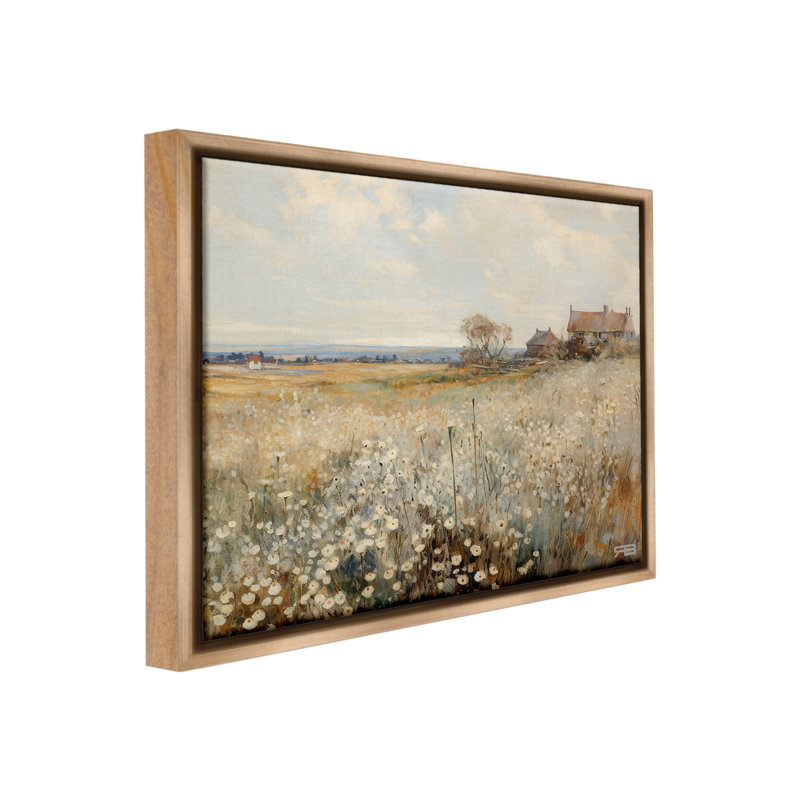 «Neutral Farmland Meadow» par RB sur, H 25 po x l 31 po, Cadre flottant orme Montalcino