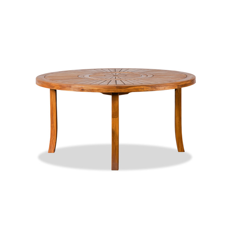 Table de patio ronde en bois massif Dani avec plateau tournant intégré, H 29,5 po x l 59,1 po x P 59,1 po