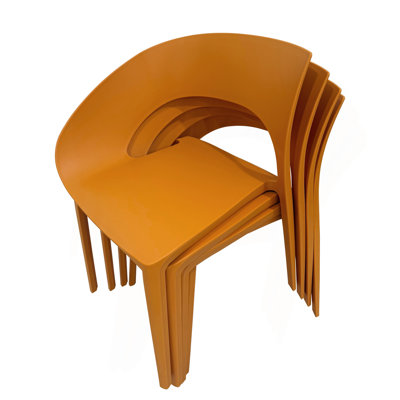 Tropical Orange Polypropylene Single-Side Chair- One-Piece Design for Indoor & Outdoor Use(Set of 4)